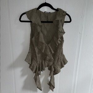 Zara Olive Ruffled Blouse
